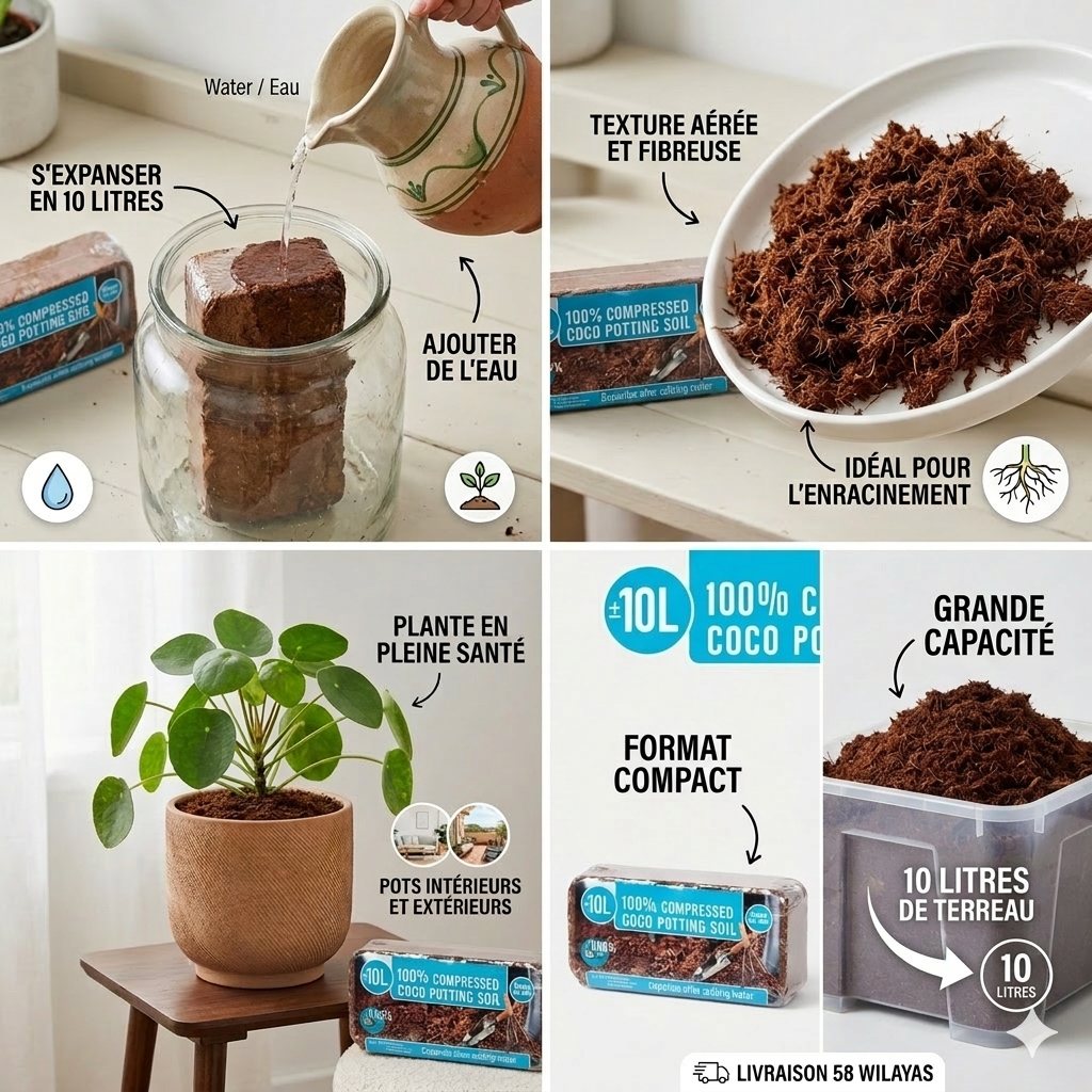Terreau 100% Fibre de Coco Compressé (10L) _ Importé de France