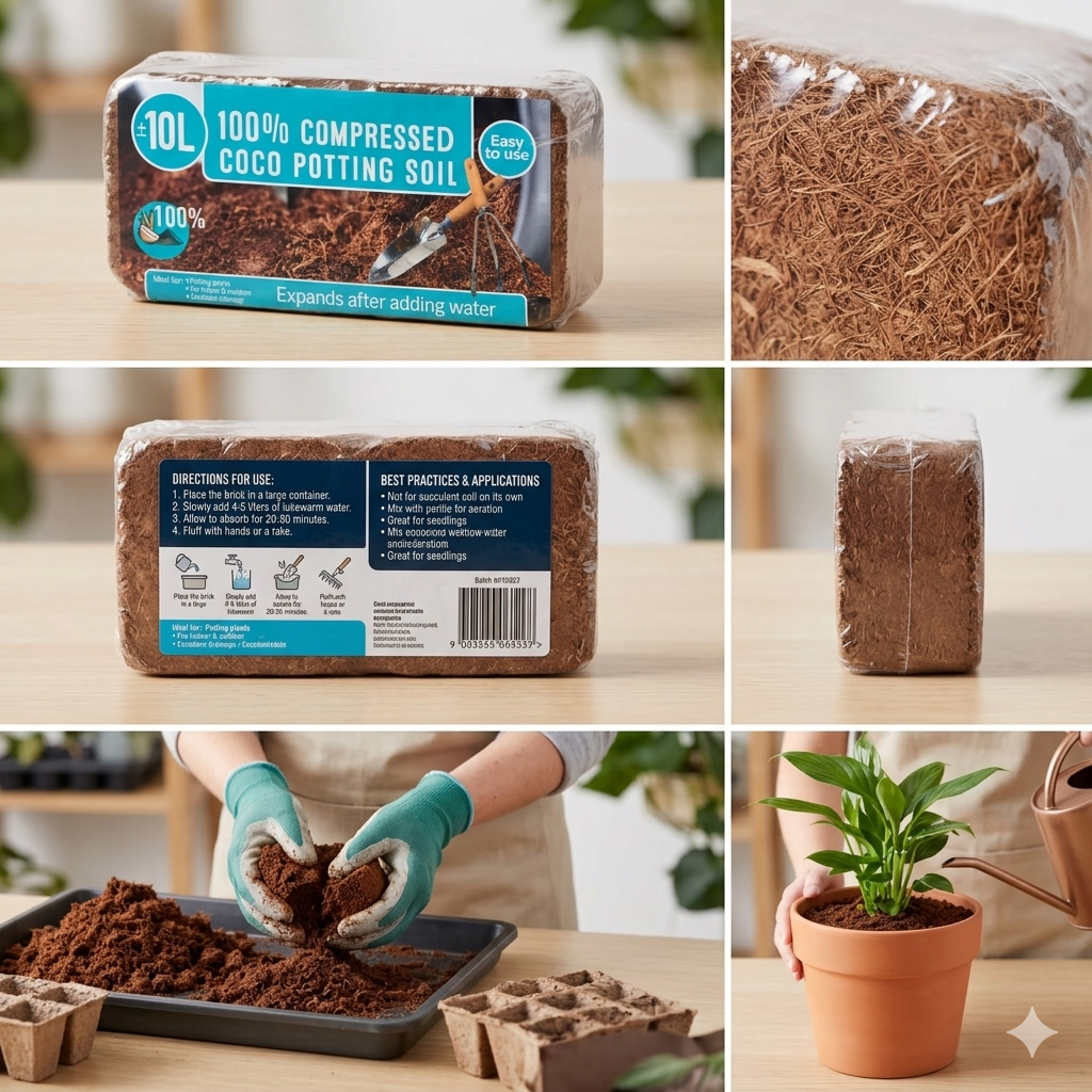 Terreau 100% Fibre de Coco Compressé (10L) _ Importé de France